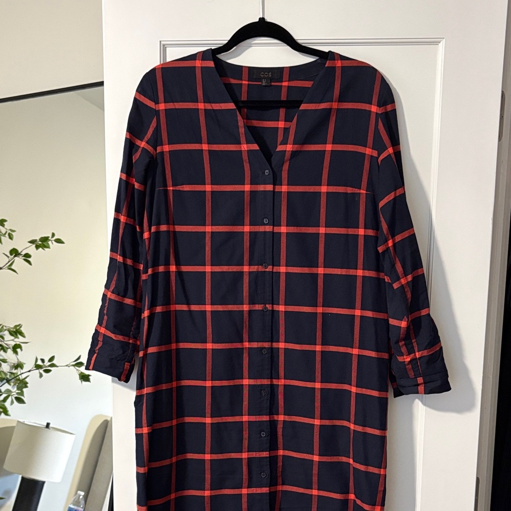 COS Navy Dress with Red Windowpane Check